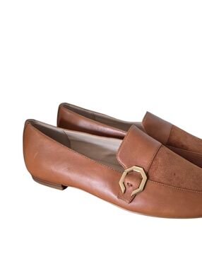 Cole Haan Teresa Loafer Flat Shoes Size 7.5 B Camel Brown Slip On Leather Suede